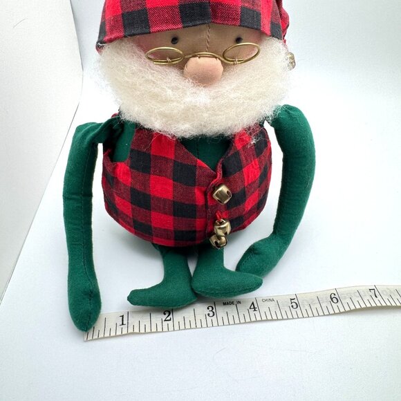 Overly Raker Bean Bag Sitting Santa Mantel Shelf Christmas Decor Red Plaid Bell - Picture 3 of 10
